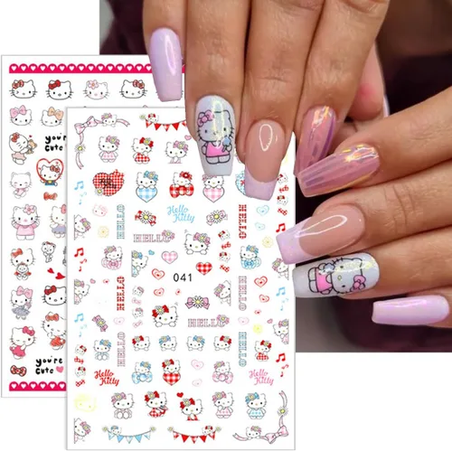 Vista 5 de 8 hojas de calcomanías de uñas de gato para arte de uñas, lindas calcomanías de uñas para uñas acrílicas, autoadhesivas 3D, diseño de uñas kawaii