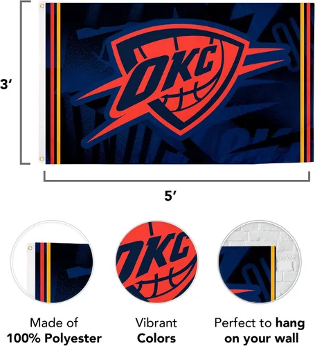 Vista 4 de Desert Cactus Bandera del trueno de la ciudad de Oklahoma NBA 100% poliéster para interiores y exteriores, OKC, 3 x 5 pies, banderas