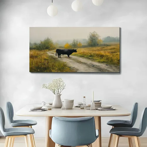 Vista 4 de 20"x 40" Fall Canvas Wall Art Highland Cow Vintage Vintage Landscape Autumn Rustic Moody Framed Pictures Painting Print Large Wall Art for Living