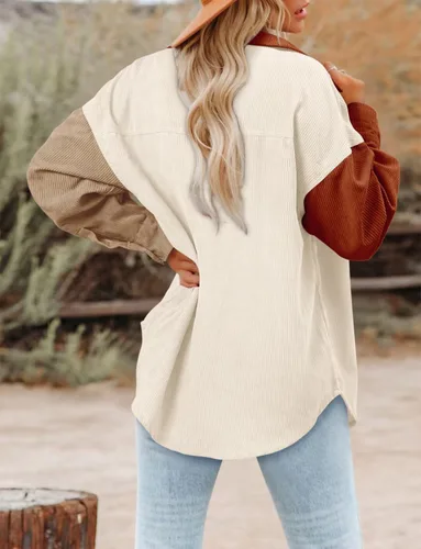 Vista 5 de Magritta Camisas de manga larga con cuello en V y botones para mujer, blusas de gran tamaño con bolsillos