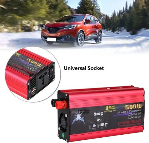 Vista 3 de Inversor de corriente para automóvil de 1500 W, adaptador de convertidor de cargador USB, onda sinusoidal modificada, CC 12V/24V a CA 220V, inversor