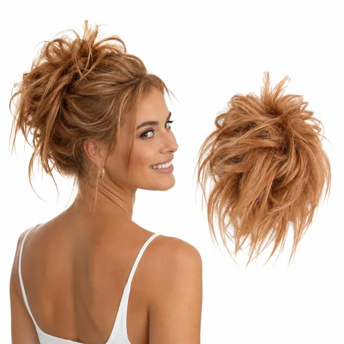Vista 19 de CAISHA Prettyshop - Banda elástica XXL tipo postizo de cabello voluminoso ondulado, ideal para peinados recogidos de novias o rodetes desaliñados