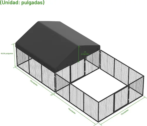 Vista 2 de Caseta de perro para exterior con valla para perros pequeños y medianos, recubrimiento antióxido, jaula con techo, resistente a todas