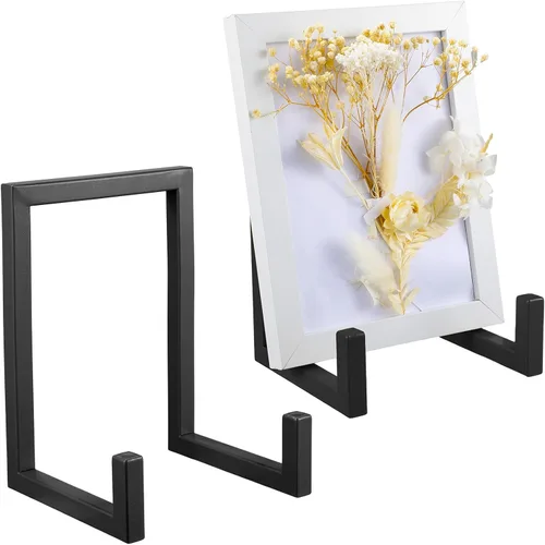 Vista 11 de Sweetude 2 Soportes Grandes para Platos de Exhibición Marco de Metal Soporte de Exhibición Caballetes Decorativos de Mesa para Cuadros, Libros, Negro
