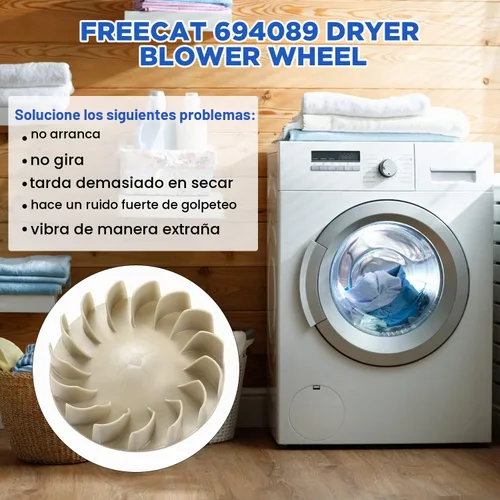 Vista 4 de Rueda de ventilación de secadora 694089 de FreeCat, ensamblaje de ventilación de secadora de repuesto compatible con secadoras Kenmore y Whirlpool