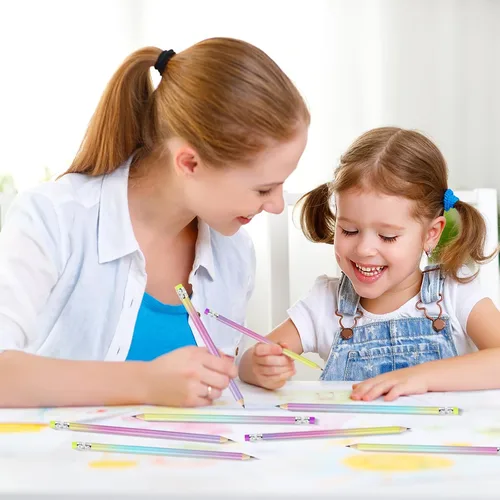 Vista 7 de Ainiv Lápices degradados #2 HB, 12 lápices de grafito macaron con borrador, perfectos para niños, adultos, escuela, oficina, recuerdos de boda