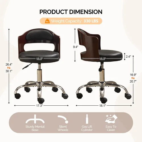 Vista 2 de VINGLI Silla de Escritorio de Oficina en Casa sin Brazos, Silla Giratoria Ajustable, de Doble Uso con/sin Ruedas, Pequeña Silla de Trabajo Curvada