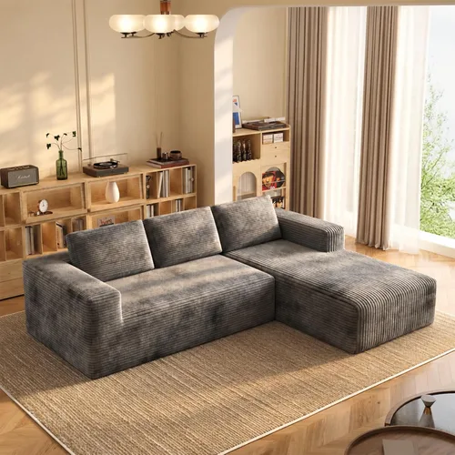 Vista 27 de Sofá modular de pana de 106 pulgadas, sofá en forma de L deshuesado con asiento profundo, sofá de espuma de nube con diván de gran tamaño, sofá Negro