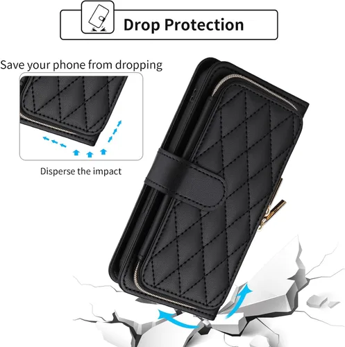 Vista 6 de Funda de Cartera para Samsung Galaxy S20 FE 5G de 6.5 Pulgadas con Correa para Muñeca, Billetera con Cremallera y más de 9 Ranuras para Tarjetas