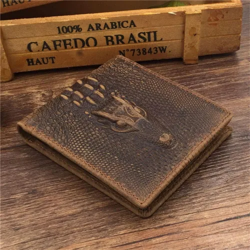 Vista 3 de CZDYUF - 1 cartera corta de dos pliegues para hombre, cartera retro hecha a mano con múltiples tarjetas