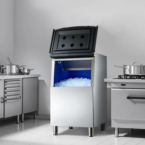 Vista 8 de VEVOR Cubo de almacenamiento de hielo, capacidad de 250 libras, contenedores de almacenamiento de hielo de acero inoxidable con filtro y patas