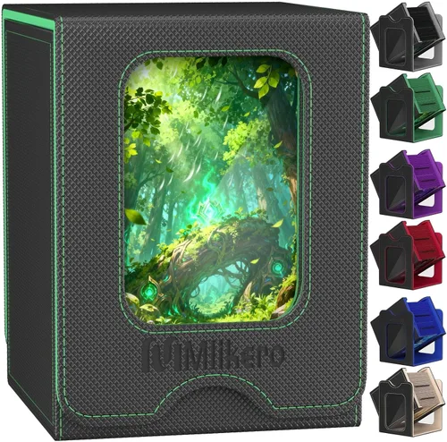 Vista 15 de Mlikero Paquete de 2 cajas de cartas Commander con capacidad para más de 200 tarjetas de una sola funda con 2 divisores, caja magnética de cuero