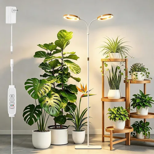 Vista 11 de SDOVUERC Luz de crecimiento de espectro completo con soporte para plantas de interior, luz de plantas de suelo, temporizador de 6/12/18H, 3 modos