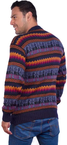 Vista 3 de Cuello Redondo Azul Marino Alpaca Suéter para Hombre - Jersey de Invierno