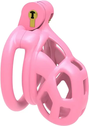 Vista 8 de Jaula de castidad rosa 2.0 dispositivo de castidad masculina con 4 anillos de resina ligera jaula de castidad para hombre pene ejercicio de bondage