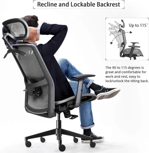 Vista 4 de Furmax Silla ejecutiva ergonómica de oficina con asiento de malla, respaldo alto, silla de escritorio para computadora con reposacabezas ajustable