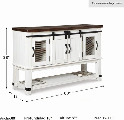 Vista 2 de Signature Design by Ashley Valebeck - Servidor de comedor de estilo granja o gabinete de aparador, blanco y marrón