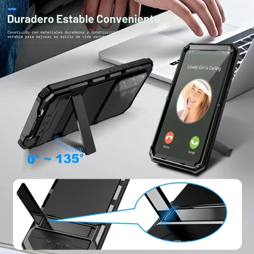Vista 3 de Simicoo Funda de metal militar resistente compatible con Samsung Galaxy S26 Ultra protección contra caídas, cubierta de metal resistente con Negro
