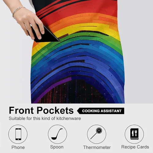 Vista 5 de Personalized Rainbow Adult Apron, Kitchen Cooking Aprons for Woman Man, Adjustable Bib Apron with Pocket for Baking, BBQ Crafting Outdoors, Dining