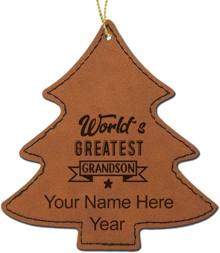 Vista 7 de LaserGram Personalized Christmas Ornament, World's Greatest Grandson, Faux Leather, Custom Laser Engraved Gift Idea (Tree Shape, Black)