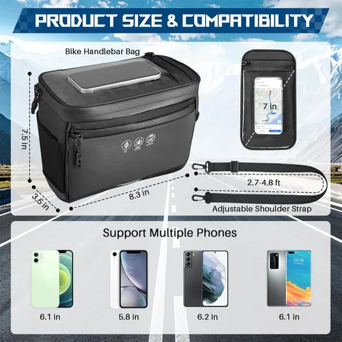Vista 5 de WOTOW Bolsa para Manillar Delantero de Bicicleta - Bolsas de Canasta para Manillar de Bicicleta Grande Reflectante Impermeable Alforja