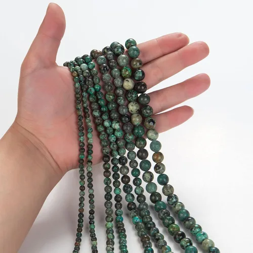Vista 5 de 100 piezas de cuentas de piedra natural de 6 mm, turquesa africana redonda, cuentas sueltas de gema con cordón elástico para hacer pulseras