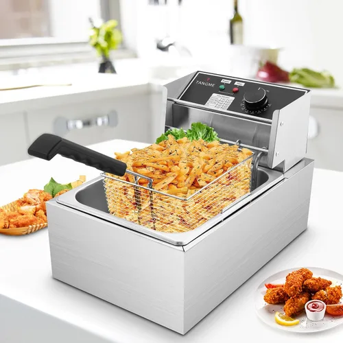Vista 2 de Freidora profunda con cesta Freidora eléctrica de 10L/12.7QT 1700W Freidora de aceite de encimera de acero inoxidable de 0.028 in de grosor, gran