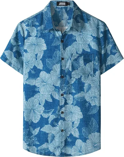 Vista 15 de JOGAL - Camisa hawaiana floral para hombre con bolsillo frontal, estilo Aloha casual Verde Aqua