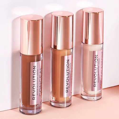 Vista 5 de Revolution, Conceal & Define Corrector, cobertura completa y ligero, acabado mate de larga duración, vegano y libre de crueldad, tonos de piel C18