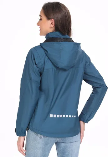 Vista 2 de Chaqueta impermeable plegable para mujer, ligera, impermeable, con capucha, cortavientos para viajes al aire libre, senderismo