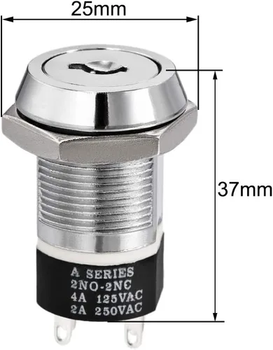 Vista 2 de uxcell Interruptor de botón pulsador de bloqueo de llave de 0.748 in 2 posiciones 2NC-2NO S2803 1pcs