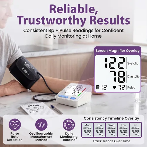 Vista 2 de Monitor de presión arterial para uso doméstico con brazalete grande para el brazo superior - Monitor de pulso parlante automático y máquina