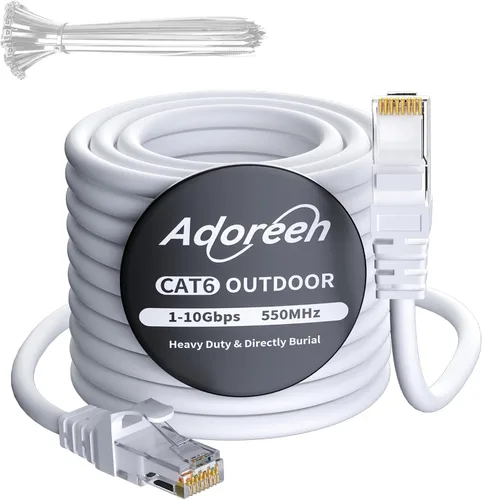 Vista 8 de Adoreen Cable Ethernet Cat 6 para exteriores de 25 pies, negro, cable de red de Internet largo resistente de alta velocidad para cámara POE Cat 5 5e