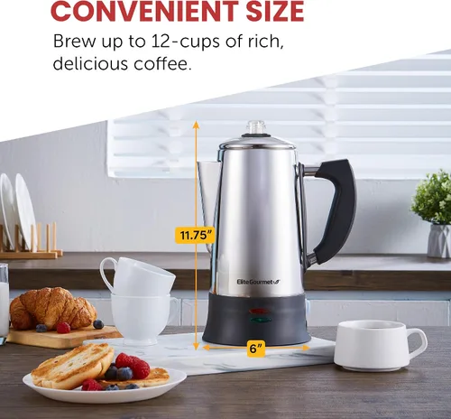 Vista 5 de Elite Gourmet EC924 - Percoladora eléctrica de café sin BPA, mantiene el calor, perilla de progreso de preparación transparente, mango de tacto