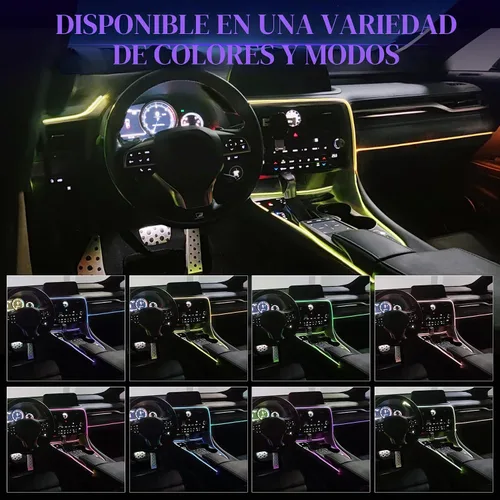 Vista 6 de LivTee - Luces LED inteligentes para interior de automóvil con puerto USB, tira de luces LED de fibra óptica, control inalámbrico por aplicación
