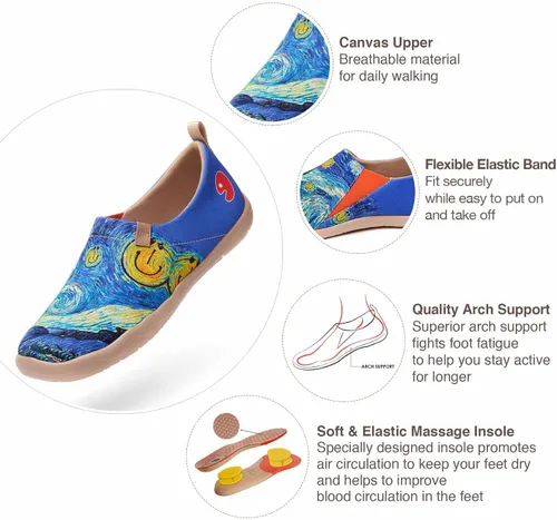 Vista 4 de UIN Zapatillas de lona para hombre, ligeras, planas, para caminar, informales, cómodas, pintadas, para viajes