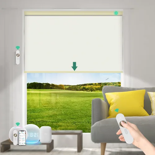 Vista 13 de Persianas motorizadas con control remoto [motor 100% opacas y silencioso] Persianas inteligentes compatibles con Alexa Google HomeKit, persianas