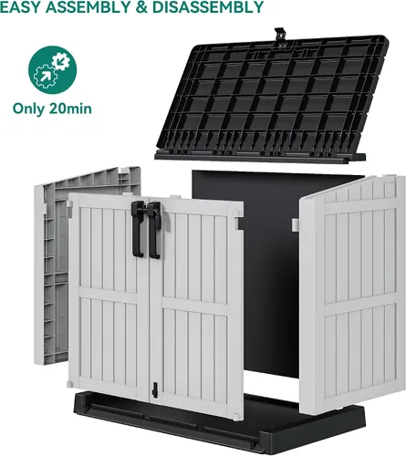 Vista 6 de YITAHOME Cobertizo de herramientas de resina gris claro, 36 pies cúbicos de almacenamiento horizontal impermeable para exteriores, cobertizo