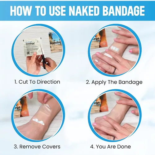 Vista 8 de Naked Bandage - Mantiene los cortes de raspaduras, quemaduras y tatuajes húmedos, transpirable y transparente, monitorea la curación, eliminación