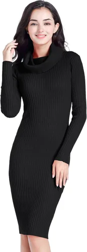 Vista 2 de v28 Vestido de suéter suave acanalado ajustado y elástico de manga larga para mujer