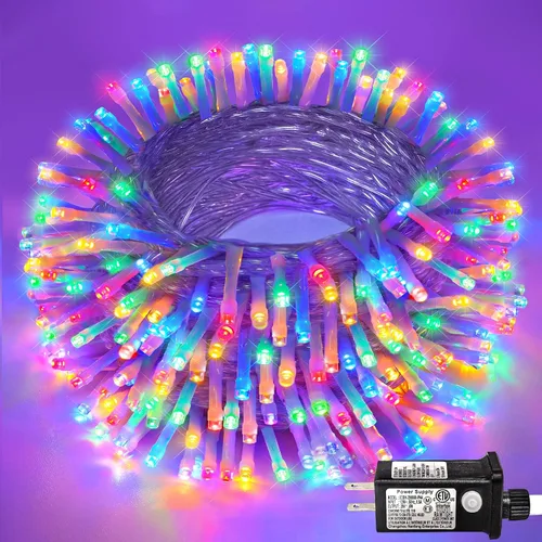 Vista 27 de Guirnalda de 120 luces LED rojas impermeables para exteriores, luces de Navidad rojas de 40 pies, 8 modos, cable transparente, guirnalda de luces