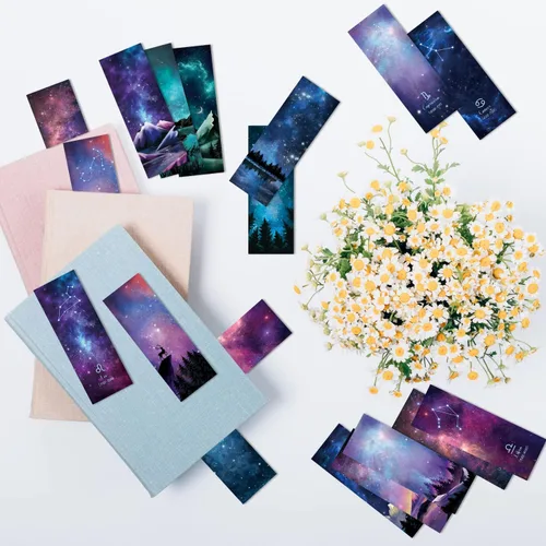 Vista 4 de 12 marcadores de libros para espacio de lectura, marcapáginas de noche estrellada a granel Personalized Paper Bookmark Cool Bulk Bookmarks for