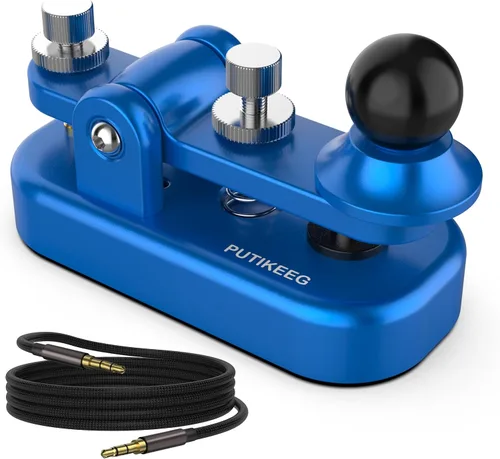 Vista 12 de Mini Morse Radio Key CW HAM Enviar Telegram Single Paddle Morse Code Key con aleación de aluminio Cuerpo Base Negro (S)