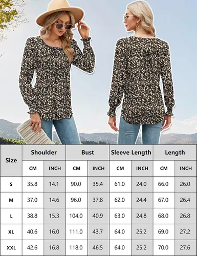 Vista 5 de LOMON Blusa de verano para mujer, manga largacorta, plisada, cuello redondo, blusas casuales sueltas