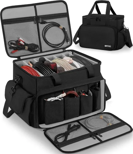 Vista 13 de IBVIVIC Bolsa de Cables para DJ con 6 Divisores Desmontables Bolsa de Cables de Alta Capacidad para Conciertos para Cables, Equipo de DJ, Negro