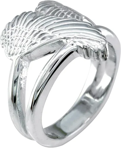 Vista 3 de Anillo mediano de alas de corazón de ángel, alas de amor, 0.669in en plata de ley
