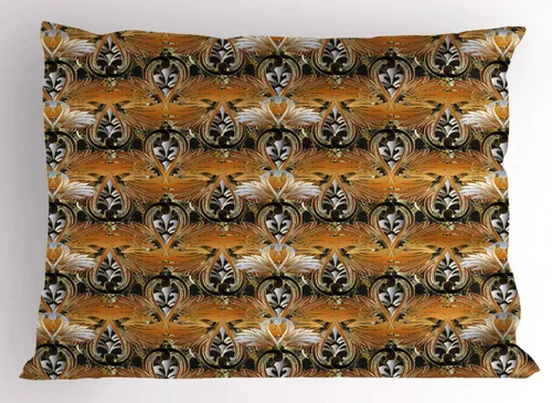 Vista 8 de Ambesonne Autumn Damask Pillow Sham Set of 2, Renaissance Themed Absurd Leafy Elements Plants Royal and Victorian, Quality Microfiber Bedding Item