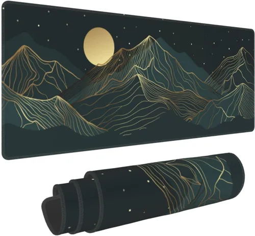 Vista 7 de Alfombrilla de mouse grande para juegos XL, alfombrilla de mouse de escritorio completo de montaña y luna abstracta con puntadas, base Abstracto