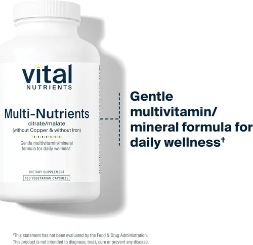 Vista 3 de Vital Nutrients Multi-Nutrients 3-Fórmula multivitamínica vegetariana de citrato/malato, sin cobre o hierro, suplemento multivitamínico, mineral