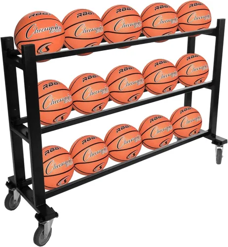 Vista 8 de Champion Sports Deluxe Heavy Duty Basketball Storage Cart with Locking Swivel Caster Wheels (Black)